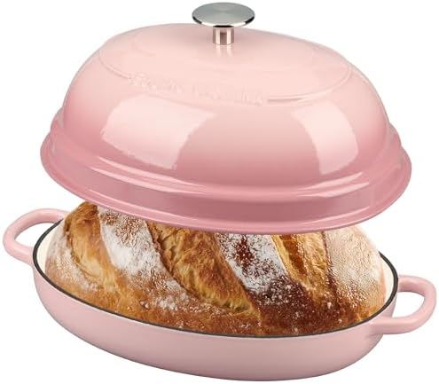 EDGING CASTING Enameled Oval Cast Iron Dutch Oven Pot with Lid, Bread Dutch Oven for Sourdough Bread Baking, Dutch Oven Bread, Bread Oven, 6QT, Pink - Image 3