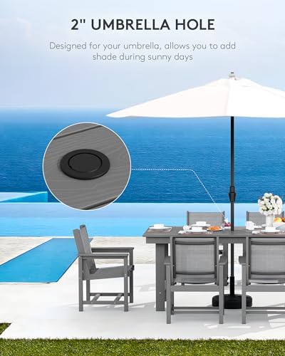 SERWALL 7 Pcs HDPE Patio Dining Set, HDPE Dining Set for 6, Gray - Image 4