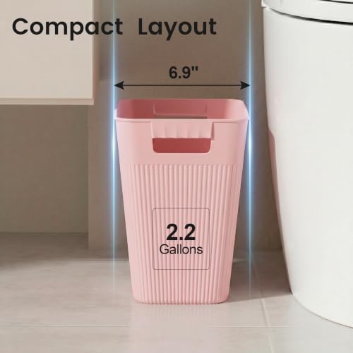 JOYMOOP Slim Trash Can 3-Pack, 2.2 Gallon Plastic Wastebasket for Bathroom, Bedroom, Office, Kitchen with 4 Rolls Bags, Pink - Image 2