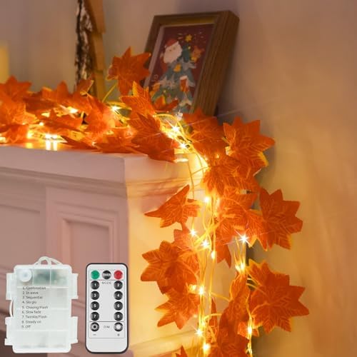 suddus 33 FT 100 LED Fall Garland with Lights Battery Operated Copper Wire by SUDDUS