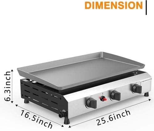 3 Burner BBQ Flat Top Grill, 25.6 Inch Stainless Steel Portable Detachable Gas Griddle, 30,000 BTU Propane Griddle for Camping - Image 5