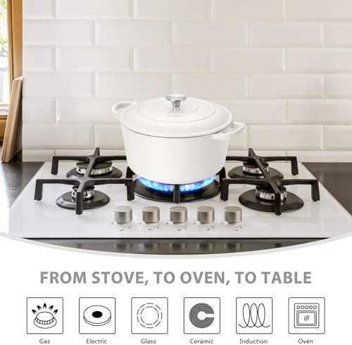 3 Qt Enameled Cast Iron Dutch Oven with Lid, E-far Small Round Nonstick Dutch Oven Pot for Bread Baking Braising Stews Roasting Cooking, Heavy Duty, Induction & Oven Safe - White - Image 3
