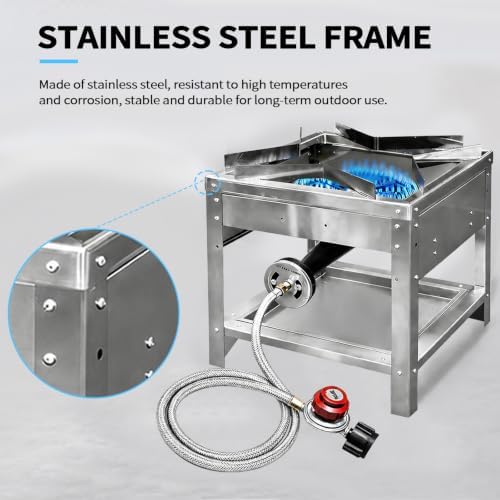 Stainless Steel Single Propane Burner – Outdoor Gas Cooker with 20 PSI Regulator, 200,000 BTU High-Power Portable Propane Stove for Outdoor Cooking, Turkey Frying, Seafood Boiling & More - Image 6