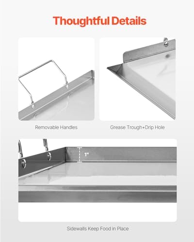 VEVOR Stainless Steel Griddle, 23x16 inch Universal Flat Top Rectangular Plate, Gas Grill Griddle for BBQ Grill, Teppanyaki, Portable Family Cookware with Handle, for Camping Tailgating Party - Image 3