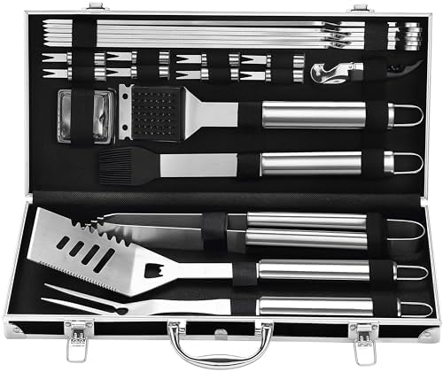 Grilljoy BBQ Accessories Grill Tools Set - 22PCS Stainless Steel Barbecue Grill Accessories for Outdoor Grill with Black Aluminum Case - Christmas Grilling Gifts for Men & Dad -Grill Tools Kit by grilljoy
