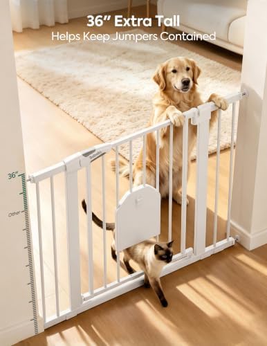 Babelio 36" Tall Dog Gate with Adjustable Cat Door, CatPrivilege I, 29-43" - Image 3