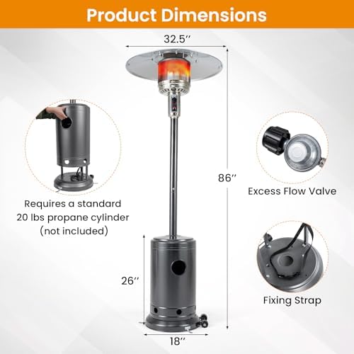 Tangkula 50,000 BTU Propane Patio Heater with Easy Ignition, Gray - Image 6