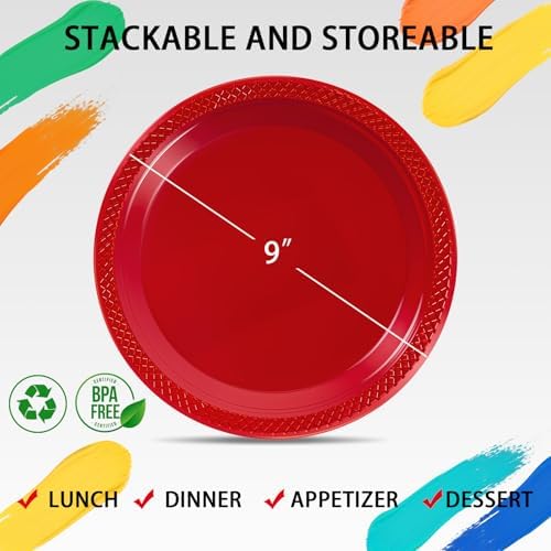 WELLIFE Red Plastic Plates 9 Inch 50 Count - Image 4