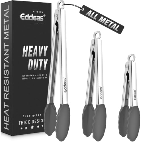 Tongs For Cooking - Silicone Metal Kitchen Tong 7" 9" & 12" Grey by Eddeas