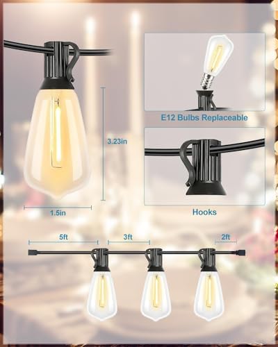 Lightdot 400FT Outdoor String Lights, LED Bistro String Lights with Shatterproof ST38 Vintage Bulbs, 2200K Dimmable, Waterproof Hanging Lights for Porch, Deck, Garden, Backyard, Balcony - ETL Listed - Image 3