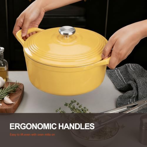 Overmont Enameled Cast Iron Dutch Oven - 5.5QT Pot with Lid Cookbook & Cotton Potholders - Heavy-Duty Cookware for Braising, Stews, Roasting, Bread Baking - Image 3