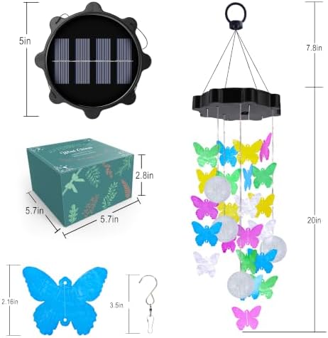Toodour Solar Wind Chimes for Outside, Hanging Butterfly Shell Wind Chime - Image 7