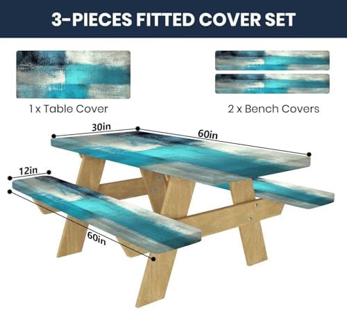 CAPSCEOLL Fitted Picnic Table Cover with Bench Covers 5ft - Blue White - Image 2