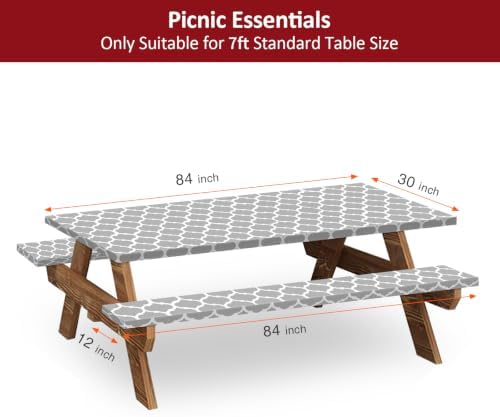 7ft 84in Picnic Table and Bench Cover, 3 Pack, Gray-White Moroccan - Image 2