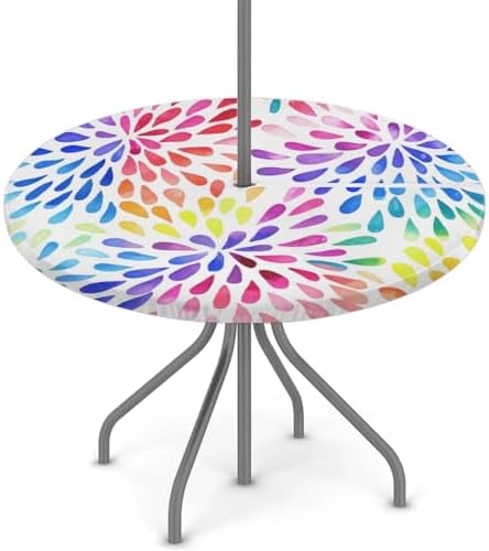 Colorful Fitted Round Tablecloth with Umbrella Hole and Zipper Spring or Summer Floral Outdoor Elastic Table Cloth 36"-44" Oil-Proof Waterproof Patio Table Cover for Picnic Party by GzLeyigouHomeKitchen