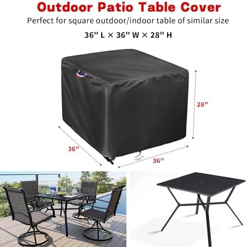 36 Inch Patio Table Cover, 36x36 in Outdoor Waterproof Square Table Cover - Image 2