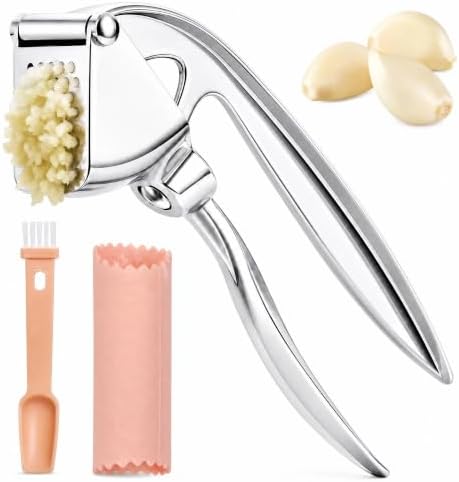 Premium Garlic Press Set with Silicone Peeler & Cleaning Brush by ShanfeCraft