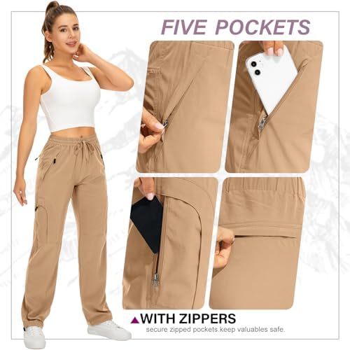 Toomett Women‘s Hiking Cargo Pants UPF 50 Quick Dry with Zipper Pockets - Image 6