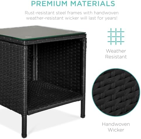 Best Choice Products 3-Piece Outdoor Wicker Conversation Bistro Set, Space Saving Patio Furniture for Garden w/Side Table - Black/Teal - Image 5