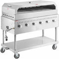Commercial Stainless Steel Outdoor Liquid Propane Grill with Pizza Oven Attachment, 48" Cooking Surface, 6 Burners, 96,000 BTU, for Restaurant Patio, Resort, Catering, Outdoor Kitchen, Hotel by Krollen+Industrial
