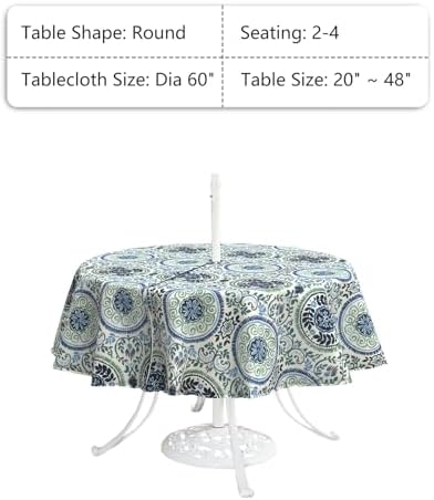 LVTXIII Round Outdoor Tablecloth with Umbrella Hole and Zipper, Water-Repellent 60 Inch Patio Table Cover for Bistro, Garden, Patio & Picnic, Coastal Medallion - Image 3