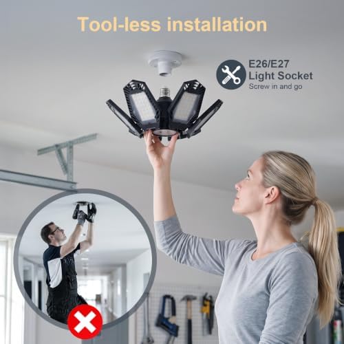 TANBABY 2 Pack LED Garage Lights, Deformable Ceiling Light, 30000LM 6500K - Image 3