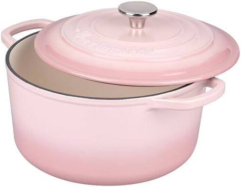 VORRINGARD Enameled Cast Iron Dutch Oven Pot with Lid, for Sourdough Bread Baking, Round Dutch Ovens, 6 Quart, Pink - Image 4
