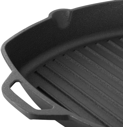 Megachef 10.4 Inch Pre-Seasoned Cast Iron Griddle with Tempered Glass Lid - Image 5