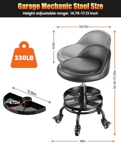 Rolling Shop Stool with Wheels, Garage Mechanic Stool Chair - Image 2
