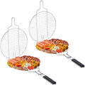 Yungyan 2 Pcs Round Grill Basket for Outdoor BBQ Fish 11'' Grilling Basket with Handle Stainless Steel Portable Rack for Vegetables Shrimp Steak Cooking Accessories Gift by Yungyan