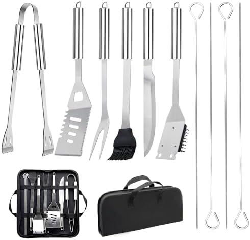 11Pcs Stainless Steel BBQ Grilling Accessories Set, Dad Gifts for Men Christmas Grilling Gifts,Portable Practical Grill Tools Utensils Kit with Storage Bag for Outdoor Grill Camping Backyard by MUYFIO