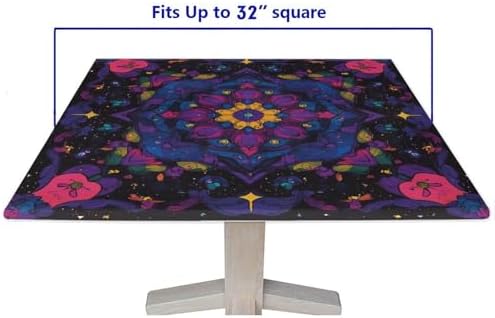 Square Fitted Tablecloth with Elastic, Mandala Madness Pattern Printed on Oilproof Cover for Outdoor Table, Perfect for Breakfasts Tea Gatherings, Fit for 32" x 32" Square Tables - Image 5
