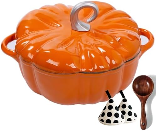 Pumpkin Enamel Cast Iron Dutch Oven 4 QT Cocotte Pot with Lid Dual Handles by Unknown