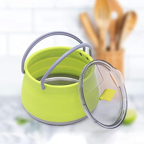 Folding Saucepan, Camp Cookware Hiking Silicone Folding Saucepan Water Kettle With Lid Cookware Travel Camping Pot(Blue) - Image 5
