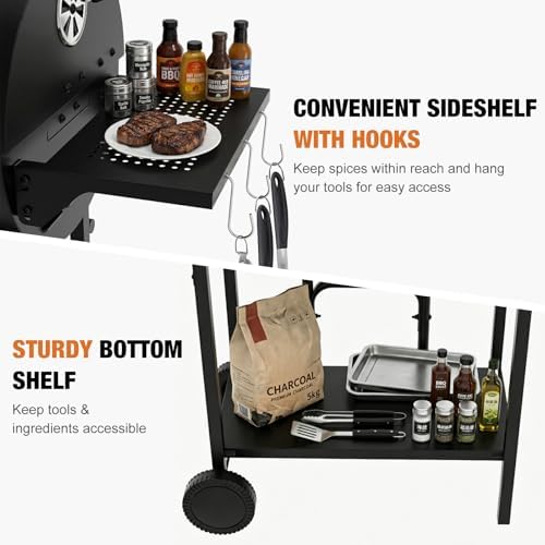 Charcoal Grill, 920 Sq. In. Extra Large Cooking Space, Big Barbecue Grill, Two Cooking Modes, Outdoor Barrel BBQ Grill with 2 Foldable Side Tables, Black - Image 6