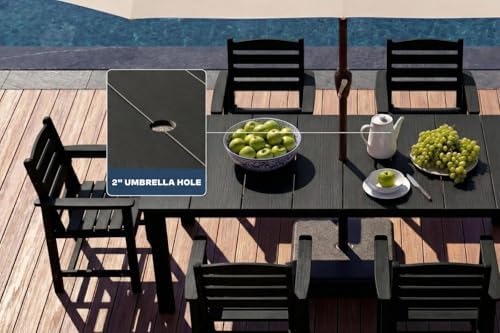 Perli™ 7-Piece Outdoor Dining Set, All-Weather HDPE Patio Furniture with 6 Ergonomic Chairs & Large Table, Built-in Umbrella Hole, UV-Resistant Set for Backyard, Deck, Poolside, Black - Image 7