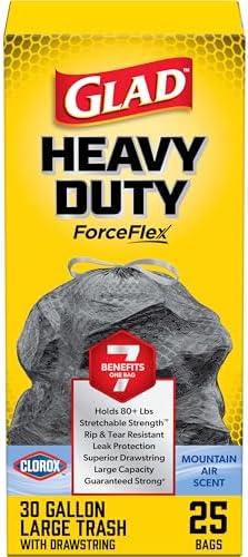 Glad Large 30 Gallon Trash Bags, Clorox Mountain Air Heavy Duty Garbage Bags, Forceflex with Drawstring, 25 Count (Packaging May Vary) by GladTrashFoodStorage