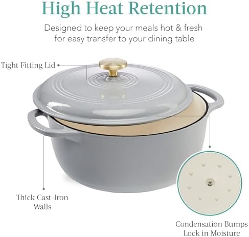 Best Choice Products 6 Quart Enamel Cast-Iron Round Dutch Oven, Family Style Heavy-Duty Pre-Seasoned Cookware for Home, Kitchen, Dining Room, Oven Safe w/Lid, Dual Handles - French Gray - Image 6
