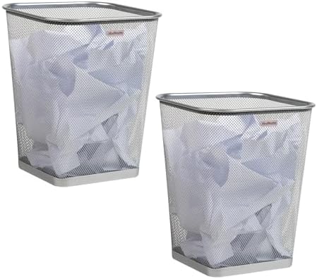 Mind Reader Mesh Trash Can, Square Wastebasket for Office or Home, 5 Gallon Capacity, Metal Mesh, Set of 2, Silver by MindReader