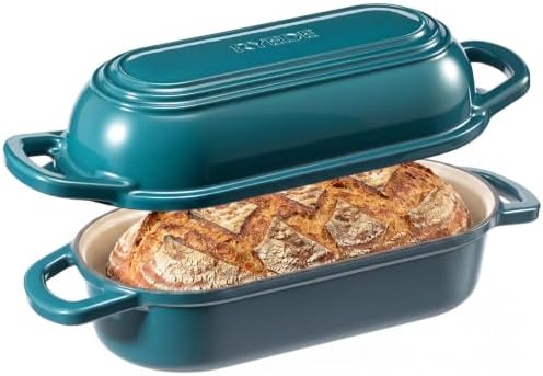 Oval Dutch Oven for Bread Baking,11.3x5.3 Enameled Cast Iron Bread Pan,Teal by RYEDE