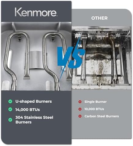 Kenmore Portable Propane Gas Grill - Tabletop BBQ Grill with Warming Rack, 2 Stainless Steel Burners with 14,000 BTUs, for Outdoor Kitchen, Camping, Black - Image 3