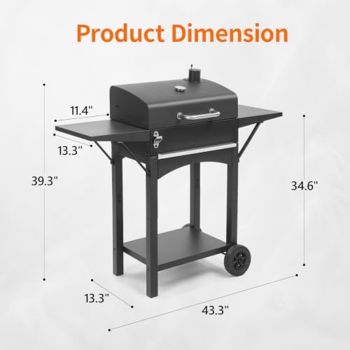 Outvita Charcoal Grill with 2 Side Tables, BBQ Grill with Lid & Chimney - Image 2