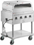 Commercial Stainless Steel Outdoor Liquid Propane Grill with Pizza Oven Attachment, 30" Cooking Surface, 4 Burners, 64,000 BTU, for Restaurant Patio, Resort, Catering, Outdoor Kitchen, Hotel by Krollen+Industrial