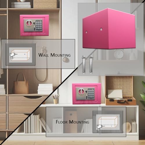 Yuanshikj Small Steel Security Safe Box with Keypad,Key;0.23 Cu Ft, Pink - Image 3