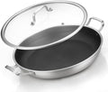 Yeksum Tri-Ply Stainless Steel Paella Pan Large Saute Pan with Lid (Stainless Steel, Hybrid 12INCH) by YEKSUM