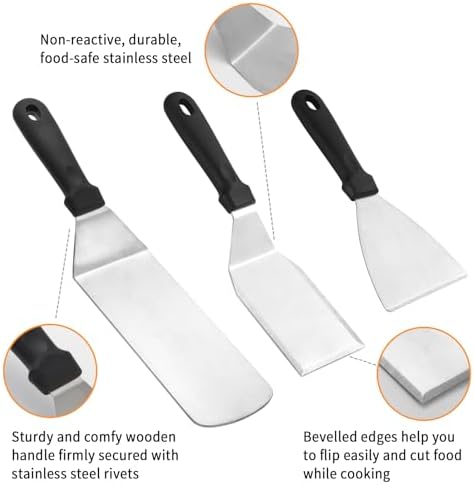 Heavy Duty Stainless Steel Spatula Set - Griddle Scraper & Press - Image 3