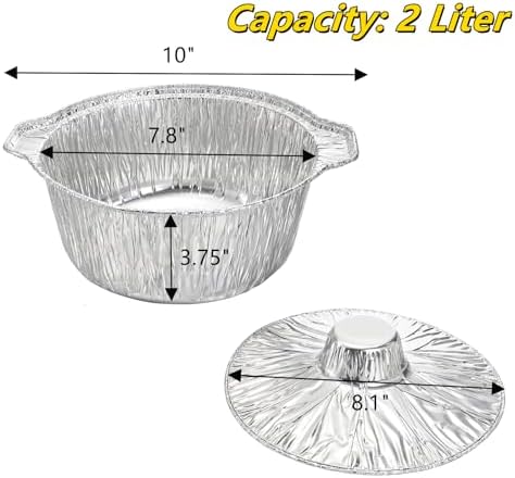 Frcctre 10 Pcs Disposable Aluminum Pot with LidS, Disposable 2 Liter Round Aluminum Foil Pan Food Container for Camping Vacation Trips Picnic Heating Cooking - Image 2