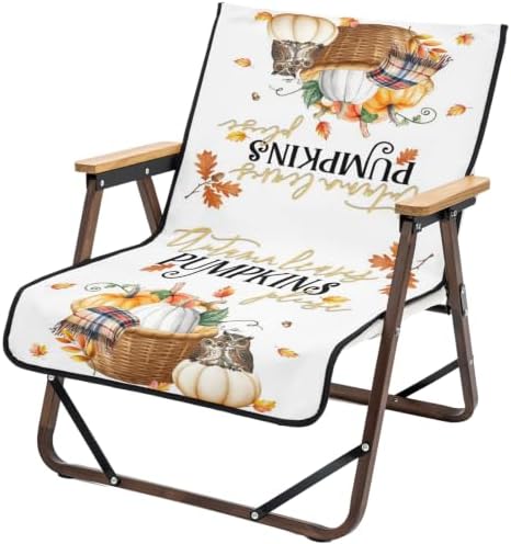Fall Patio Dining Chair Covers 1 Pack Harvest Pumpkin Basket Outdoor Folding Chair Cover Non-Slip Chair Protectors Owl Maple Leaves Thanksgiving Camping Chair Slipcovers for Yard Lawn Garden Beach by Home+L6