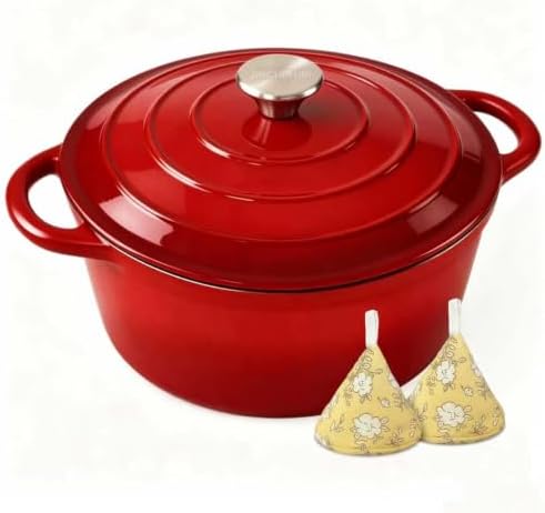5 Qt Enameled Cast Iron Dutch Oven with Lid, Red by JINCHUFURI