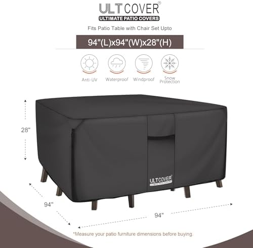 ULTCOVER Waterproof Patio Furniture Cover 94L x 94W in, Black - Image 2